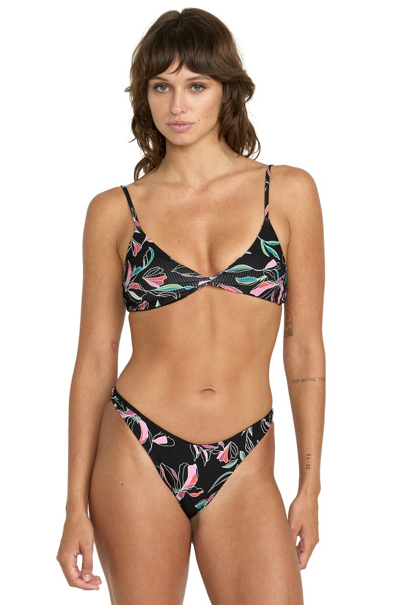 Volcom Dream In Bloom Twist Rib Bikini Top, Alternate, color, Black Multi
