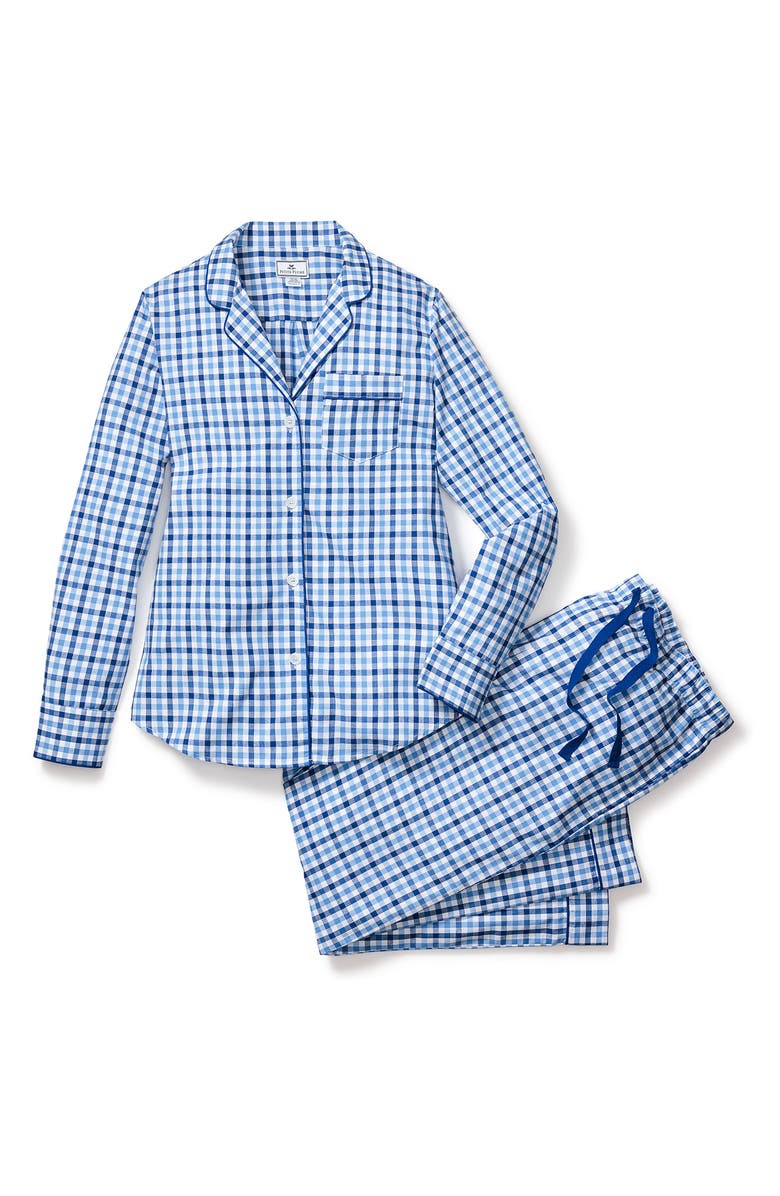 Petite Plume Gingham Brushed Cotton Twill Pajamas, Alternate, color, Blue