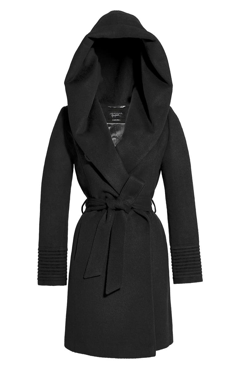 SENTALER Hooded Alpaca & Wool Wrap Coat, Alternate, color, Black