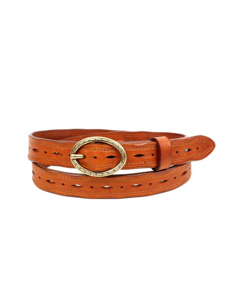 Vintage Genuine Leather Perforated Classic Detail Belt