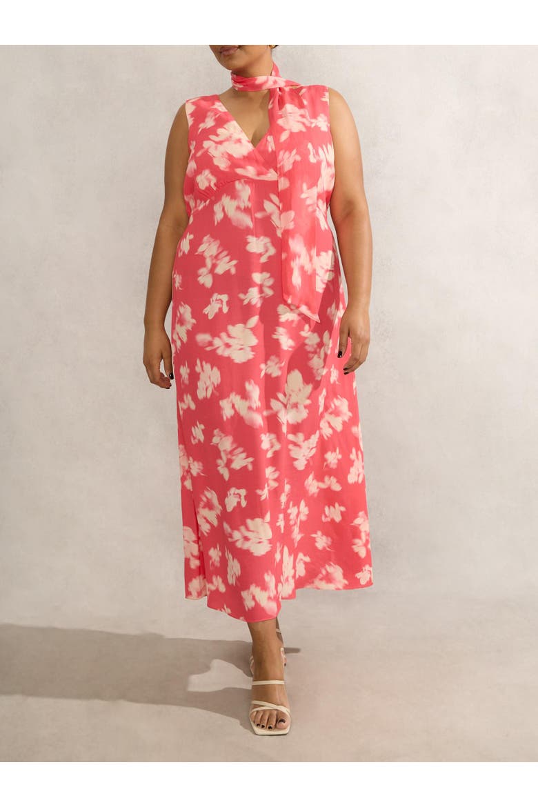 Floral Midi Dress With Neck Scarf, Alternate, color, Coral