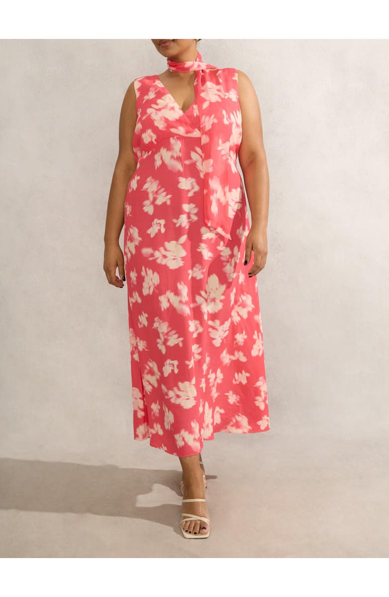 Live Unlimited Floral Midi Dress With Neck Scarf, Alternate, color, Coral