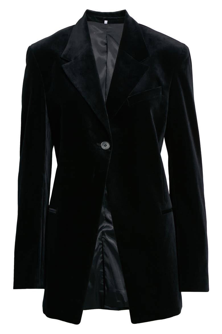 One-Button Stretch Cotton Velveteen Blazer, Alternate, color, NOIR