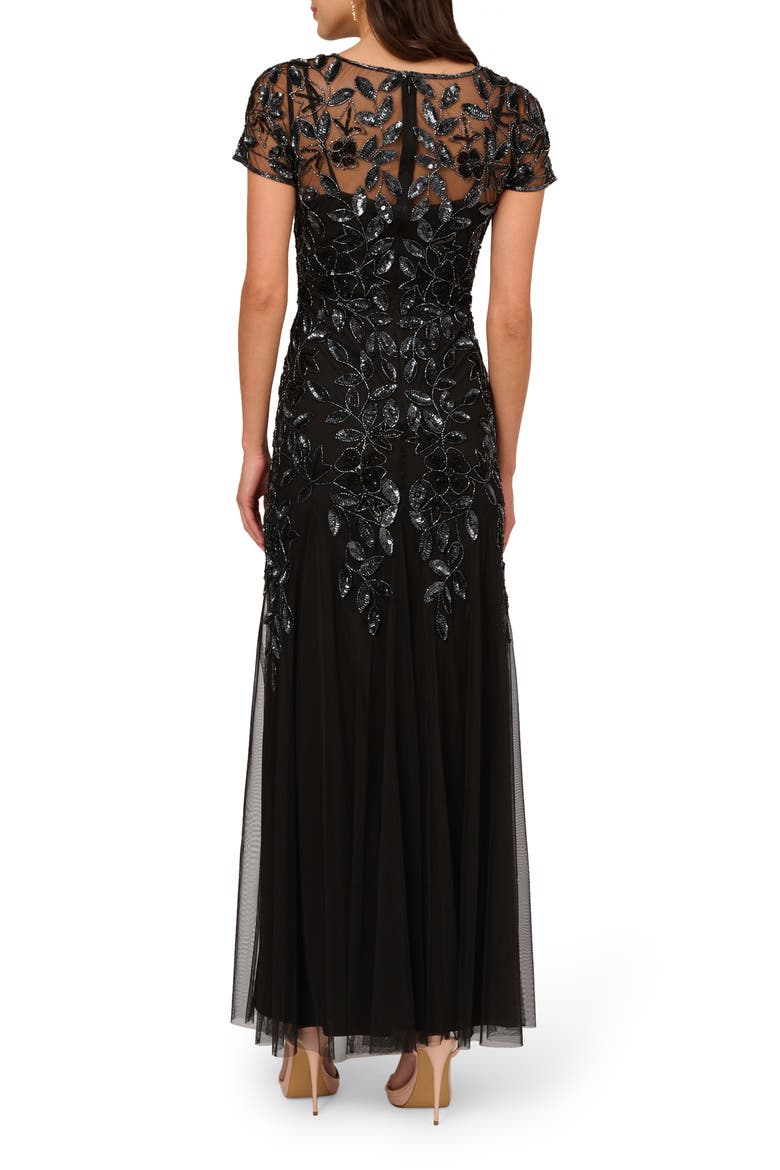Floral Embroidered Beaded Trumpet Gown, Alternate, color, BLACK/ GUNMETAL