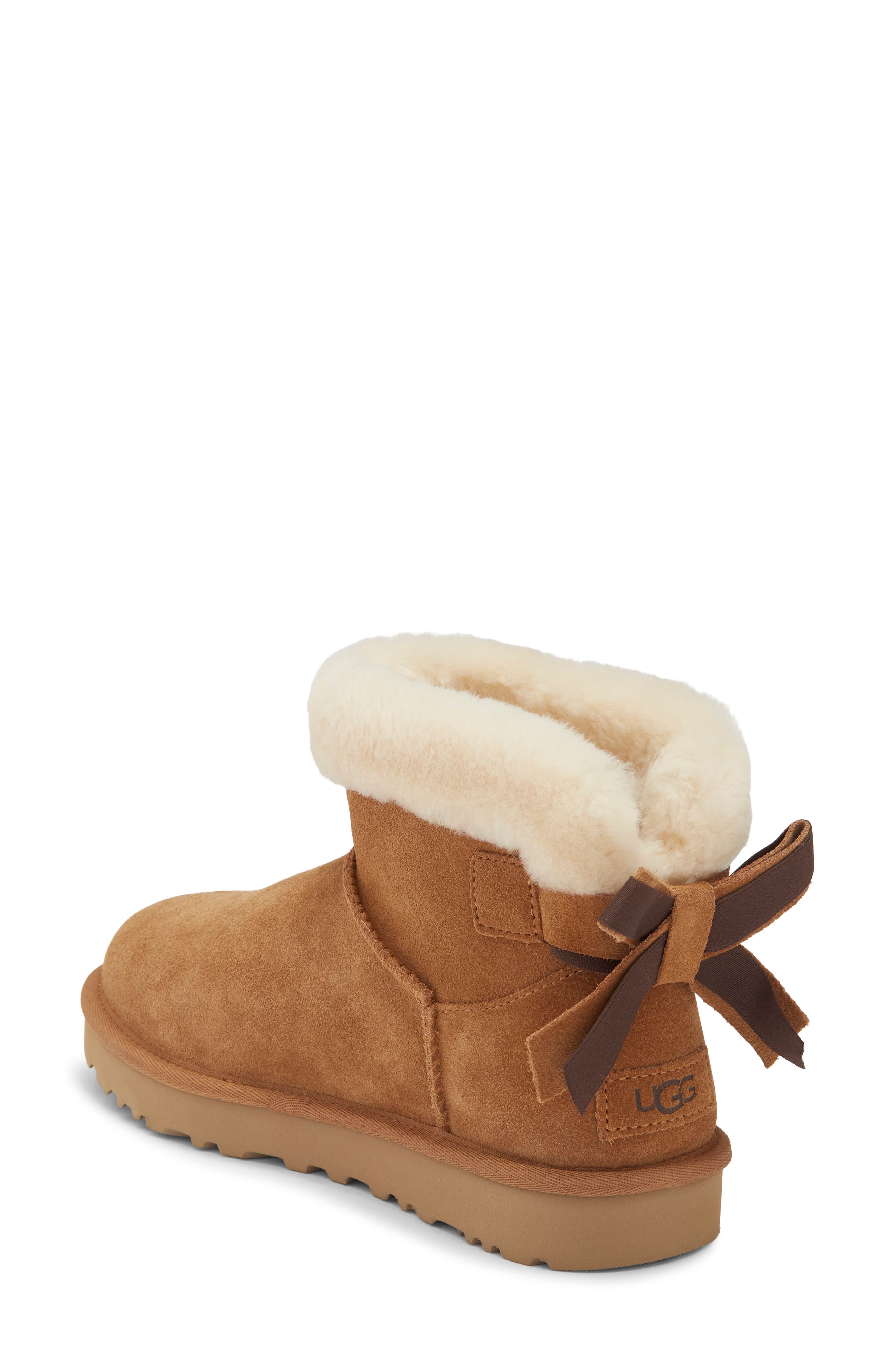 Mini Bailey Bow Faux Shearling Boot, Alternate, color, CHESTNUT