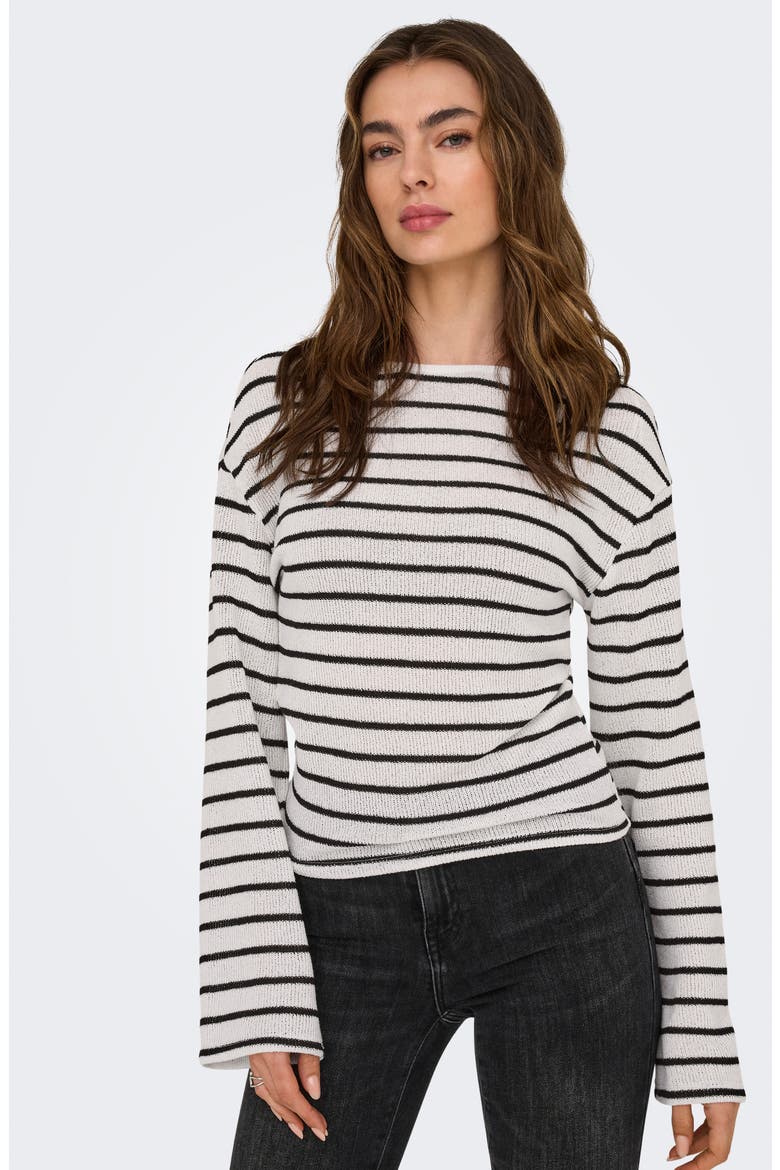 Spezia Life Boat Neck Top, Alternate, color, CLOUDDANCER/ BLACK STRIPES