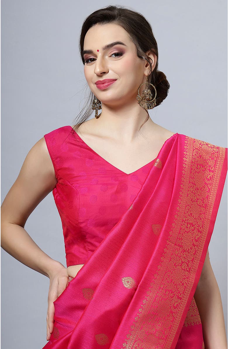 One Minute Saree<sup>®</sup> Silia Moss Weave Pink Art Silk Pre-Draped Ready to Wear Sari, Alternate, color, 