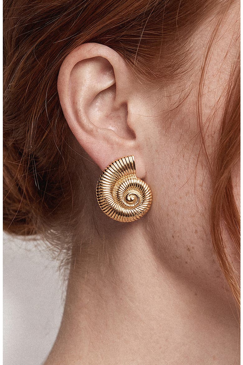 Set of 2 Conch Shell & Starfish Stud Earrings, Alternate, color, GOLD