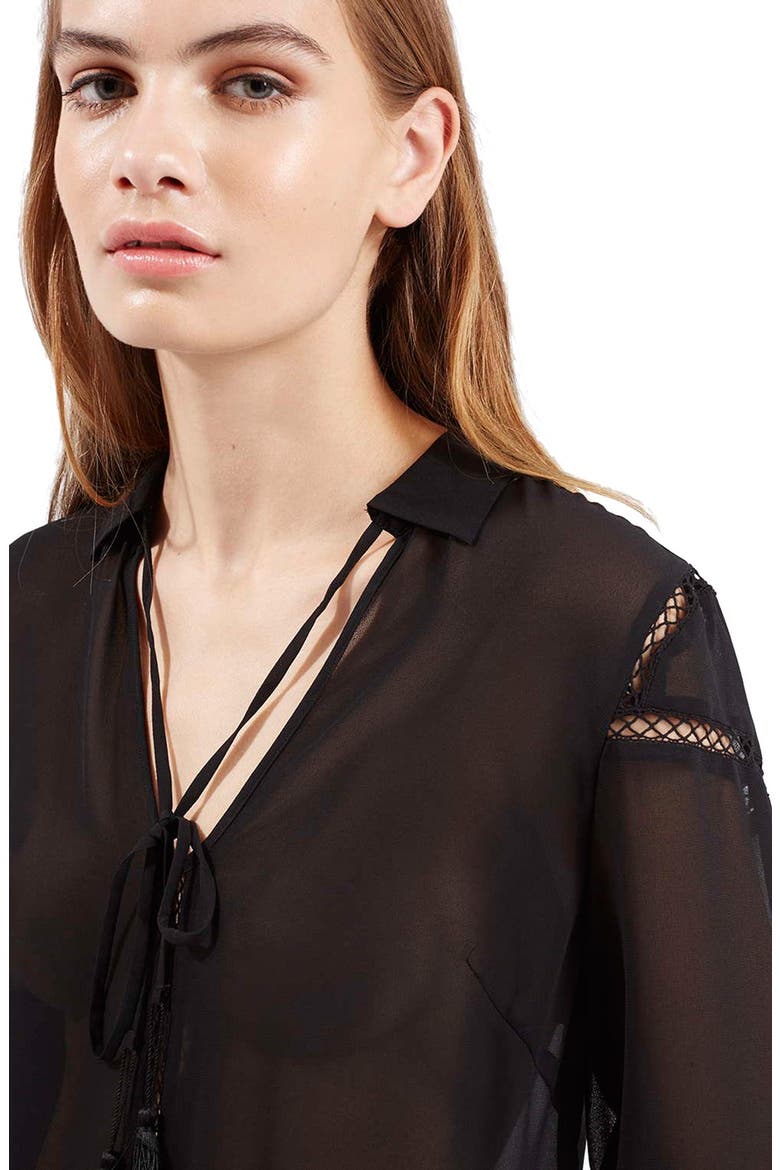 Sheer Poet Sleeve Blouse, Alternate, color, BLACK