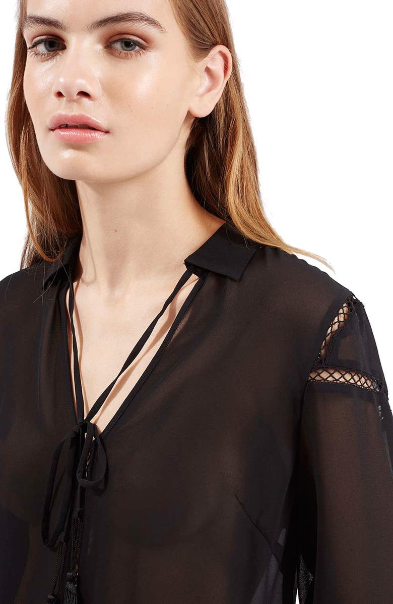 Topshop Sheer Poet Sleeve Blouse, Alternate, color,
