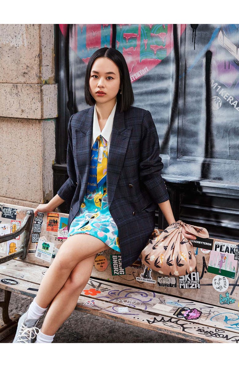 Lost Pattern "El Amor" Silk Twill Skinny Scarf, Alternate, color, Yellow And Blue