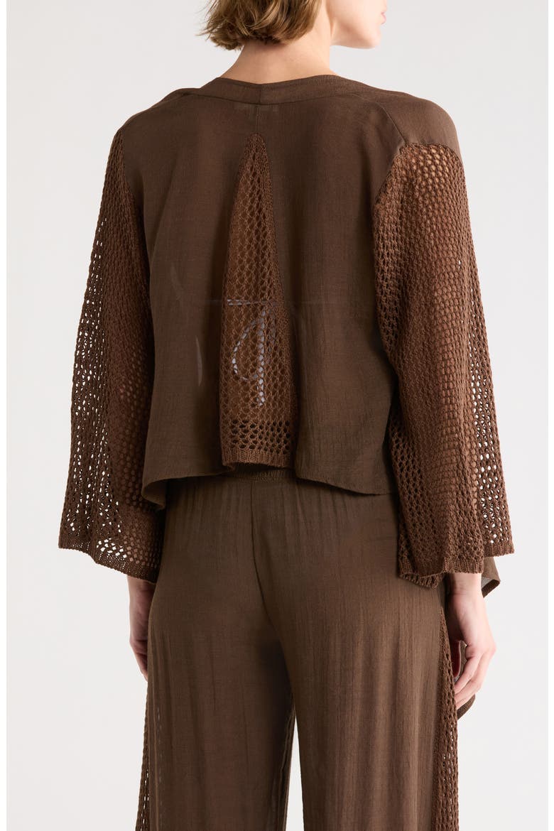 Tie Front Bell Sleeve Cover-Up Top, Alternate, color, CHOCOLATE