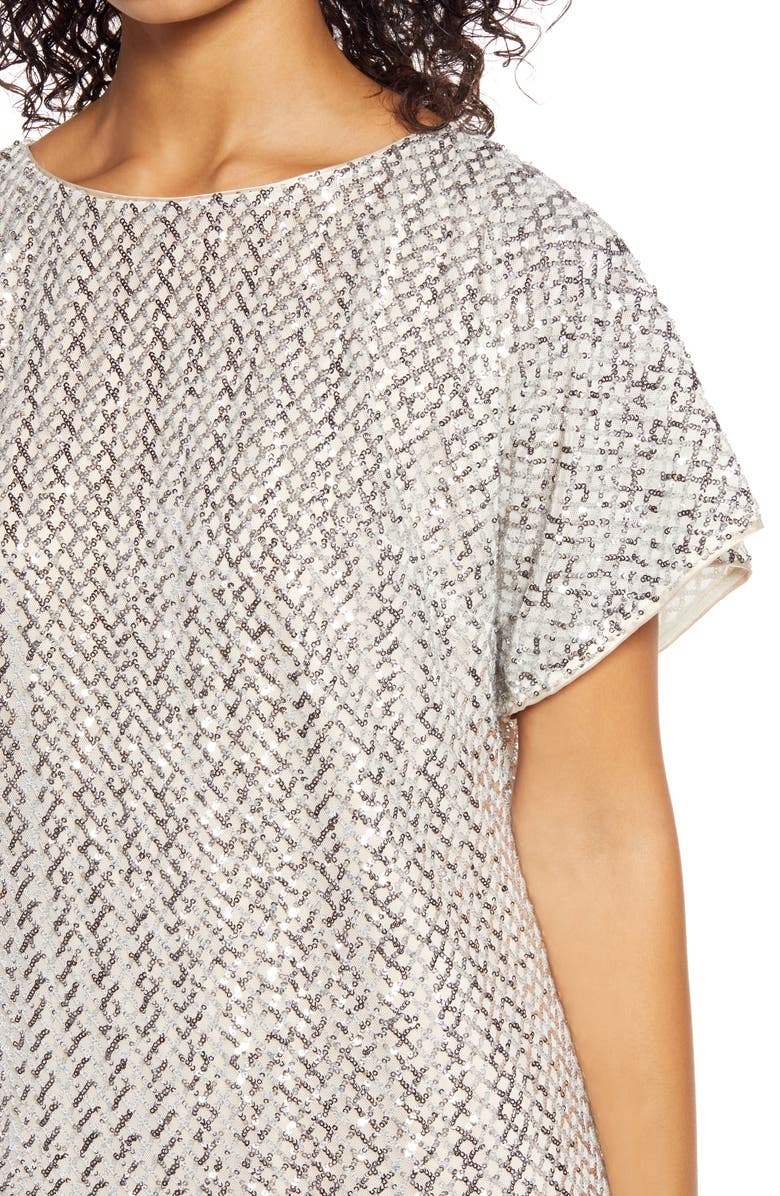 Vince Camuto Sequin Short Sleeve Shift Dress, Alternate, color, Champagne