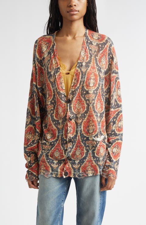 Print Linen Boyfriend Cardigan