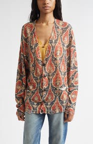 R13 Print Linen Boyfriend Cardigan