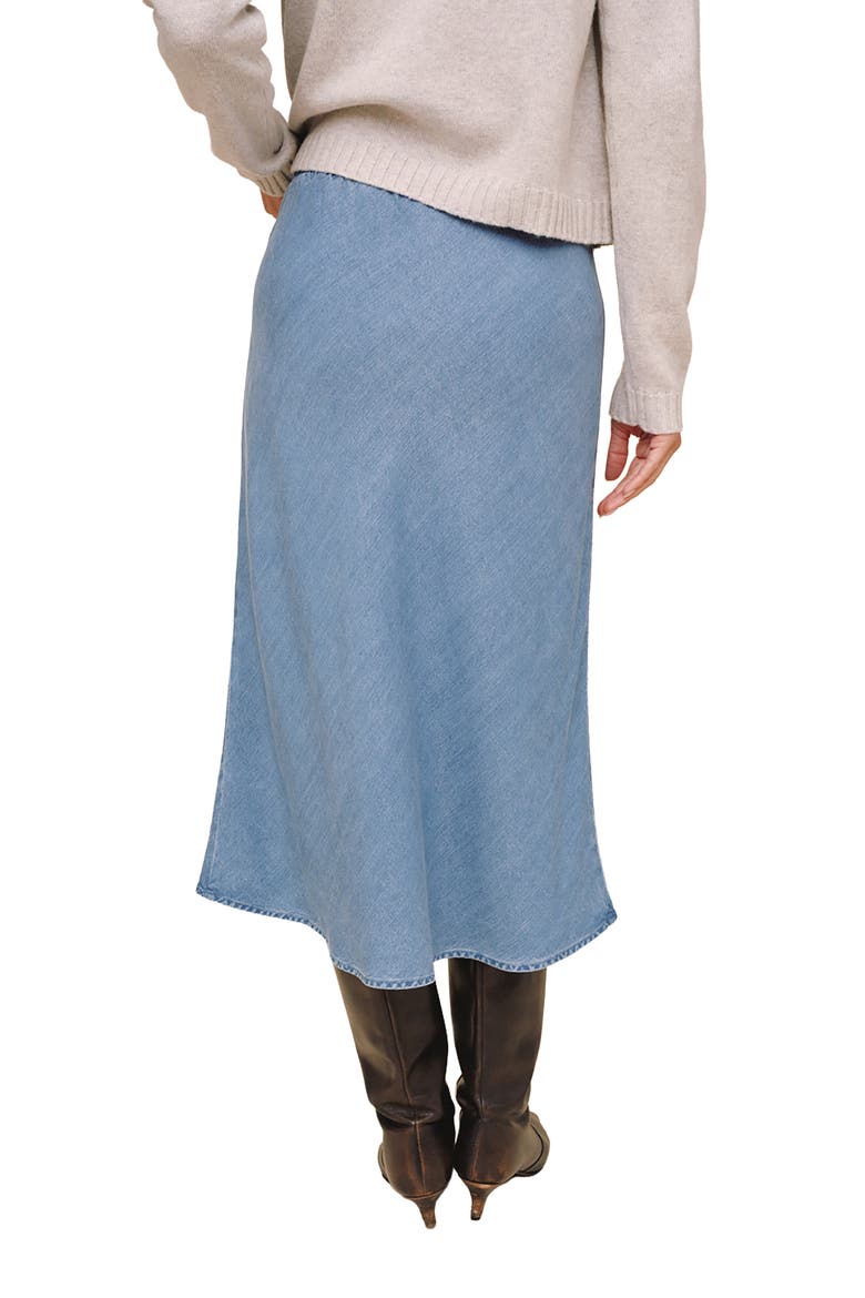 Tie Waist Denim Bias Midi Skirt, Alternate, color, INDIGO HARBOR WASH