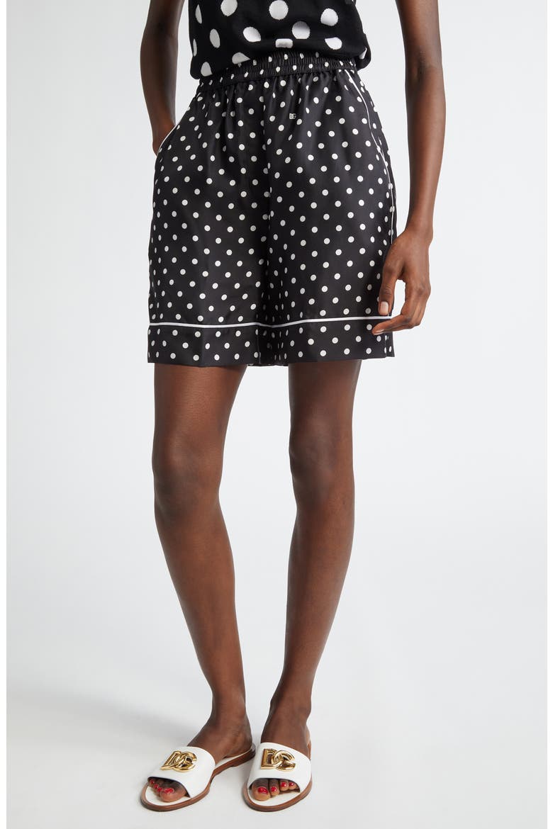 Polka Dot Silk Pajama Shorts, Main, color, NERO