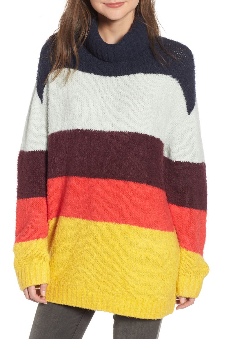 Bold Stripe Oversize Sweater, Main, color, BLUE GREY WIDE STRIPE