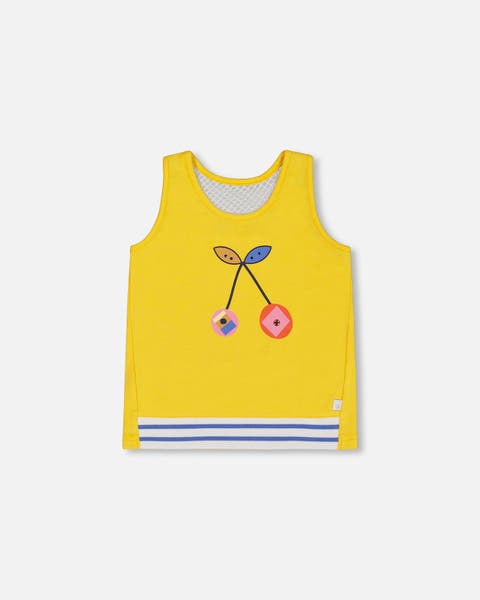 Girl's Organic Cotton Tank Top Yellow And Cherries