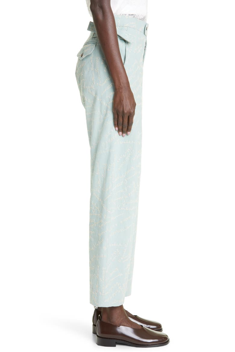 Powder Signature Embroidered Bow Cotton & Linen Ankle Pants, Alternate, color, BLUE