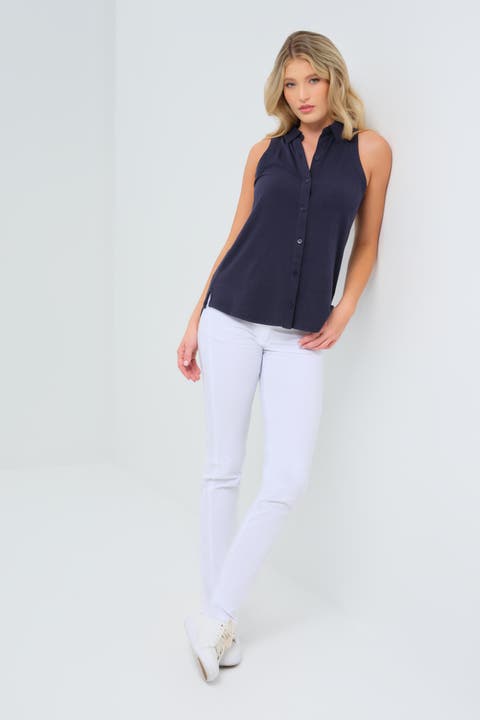 Elise Sleeveless Button Up Top