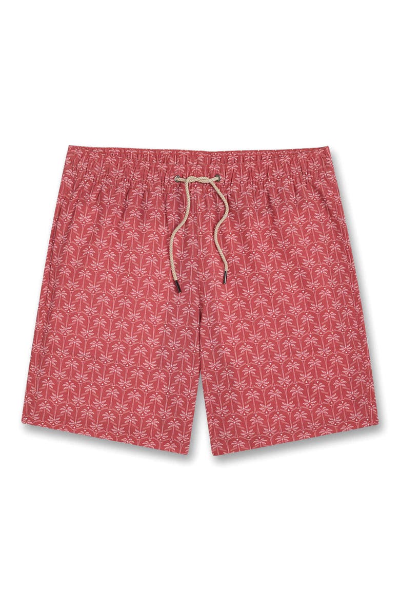 The Bayberry Medallion Print Water Repellent Swim Trunks, Alternate, color, RED PALMS
