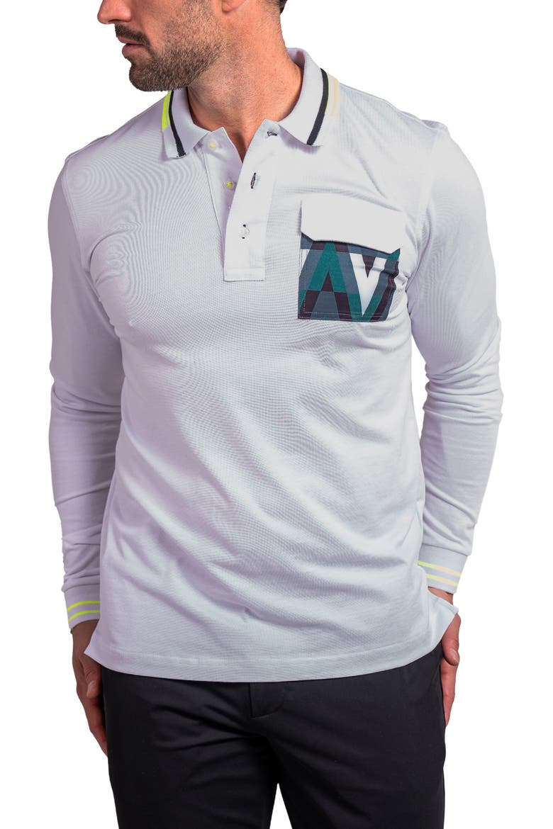 Ascension 0082 Tipped Long Sleeve Polo, Alternate, color, WHITE