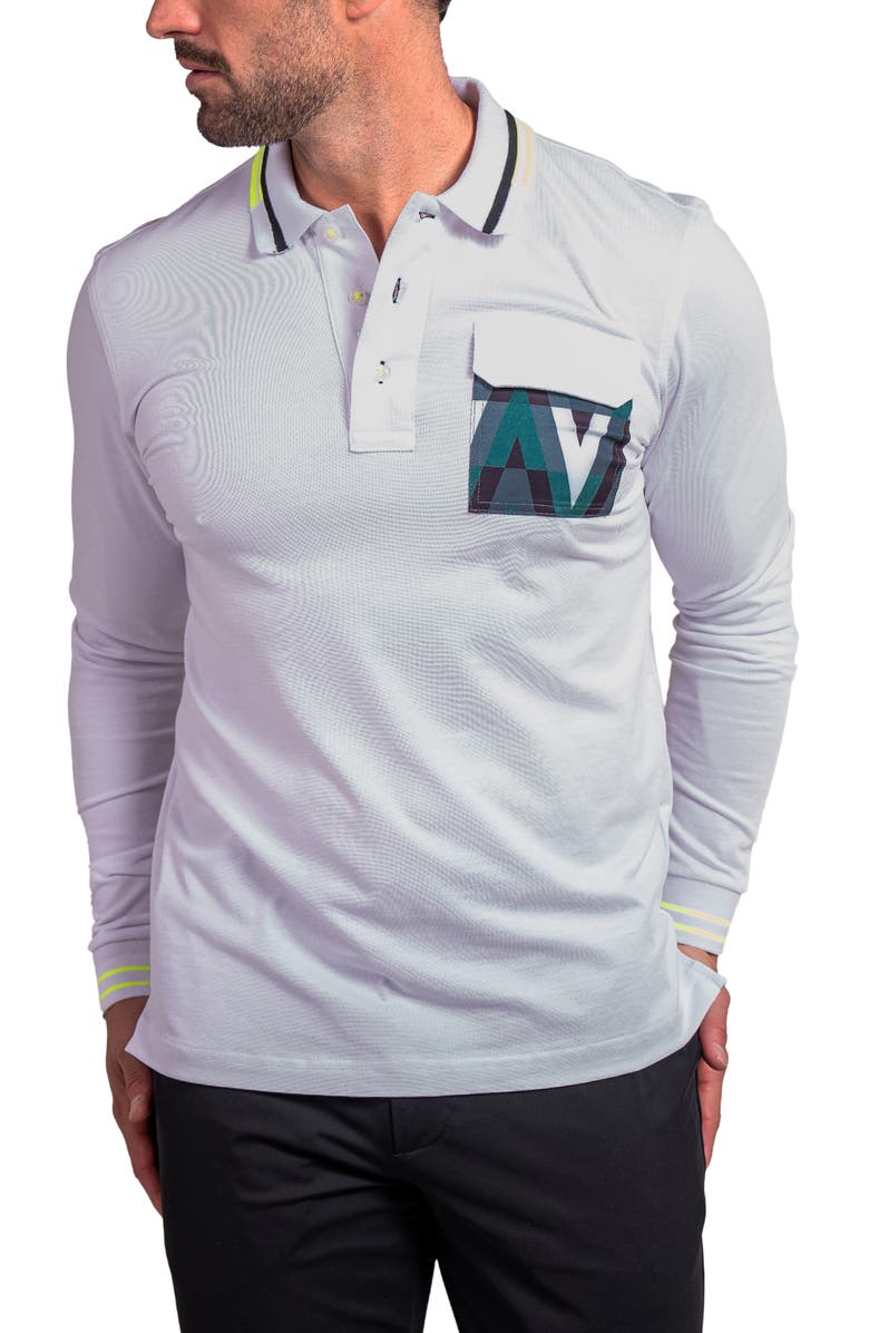 Maceoo Ascension 0082 Tipped Long Sleeve Polo, Alternate, color, White