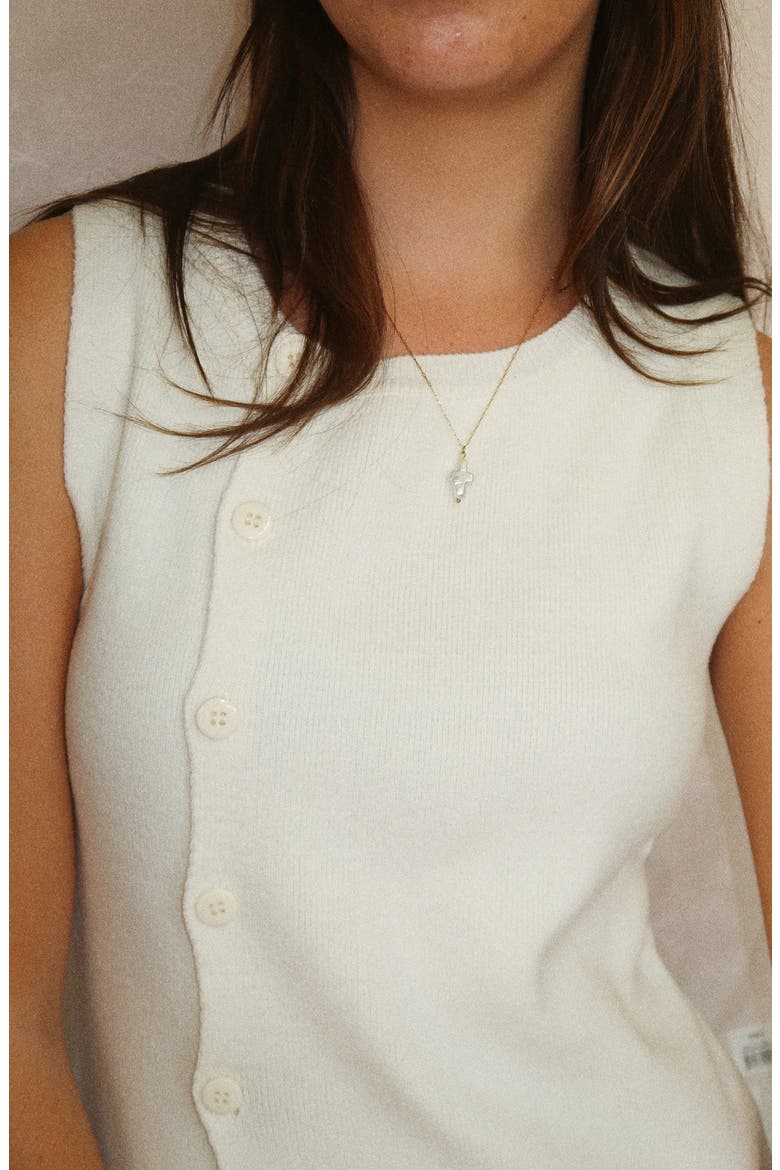 Mini Pearl Cross Necklace, Alternate, color, Gold