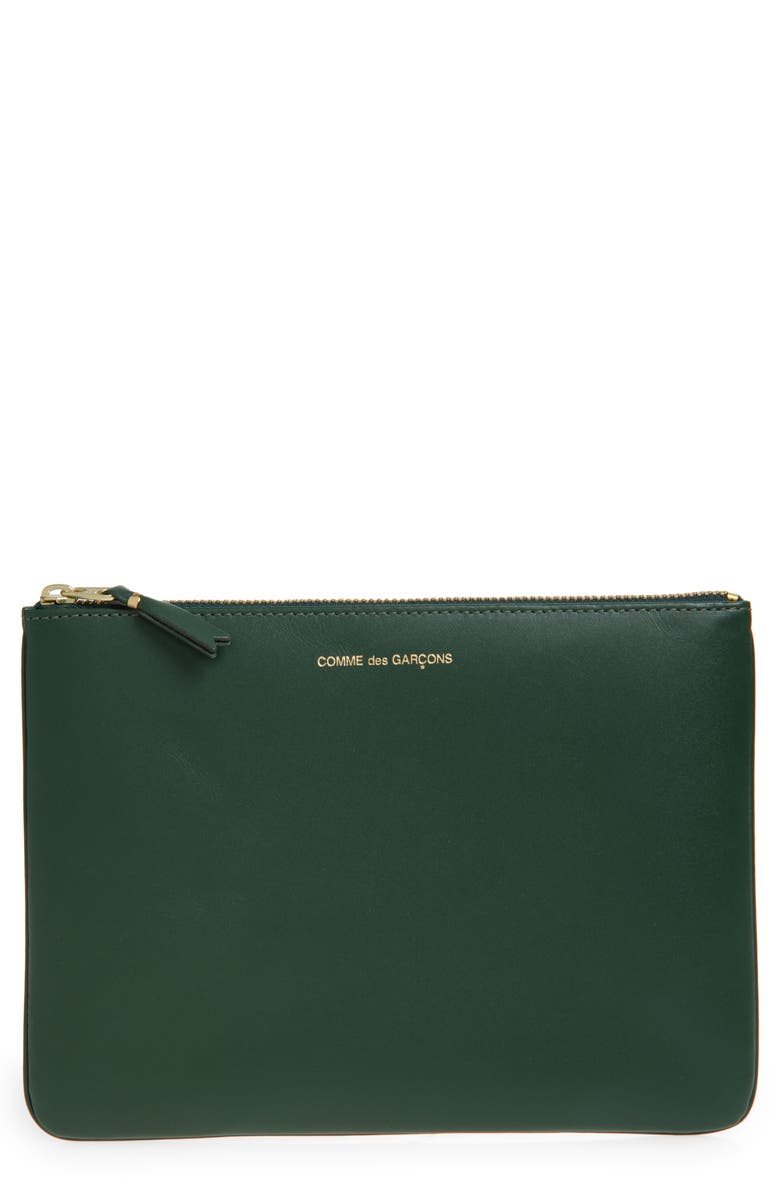 Comme des Garçons Medium Classic Leather Zip-Up Pouch, Main, color, Bottle Green
