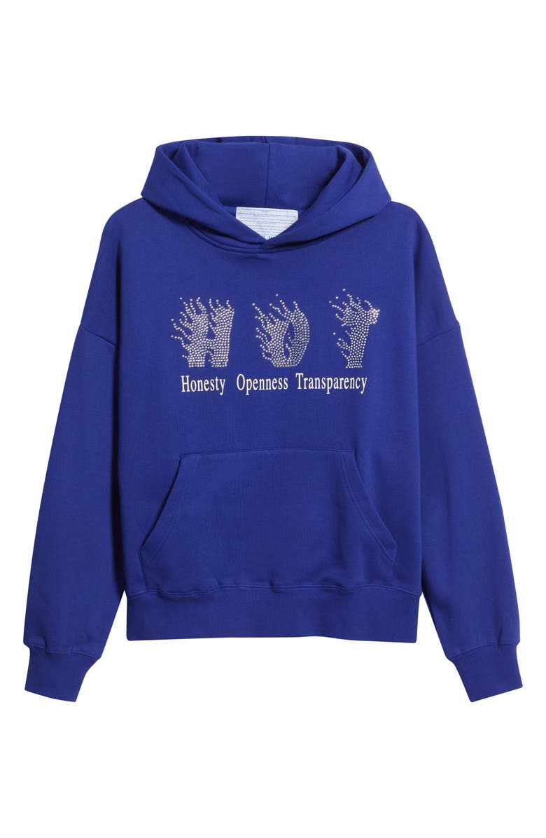 JUNGLES Honesty Rhinestone Cotton Blend Graphic Hoodie, Alternate, color, Blue