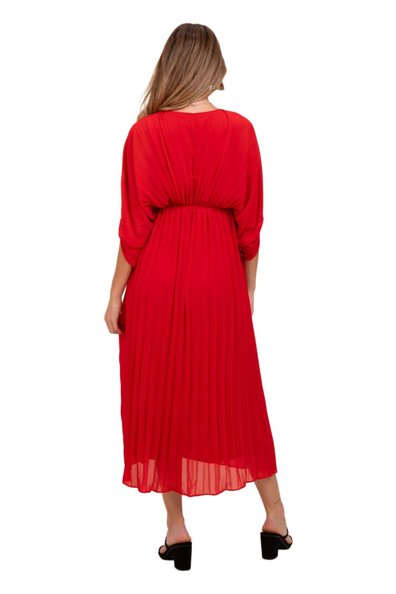 Pleated V Neck Maxi Dress, Alternate, color, Red