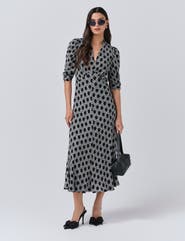 Ghost London Mia Crepe Polka Dot Midi Tea Dress