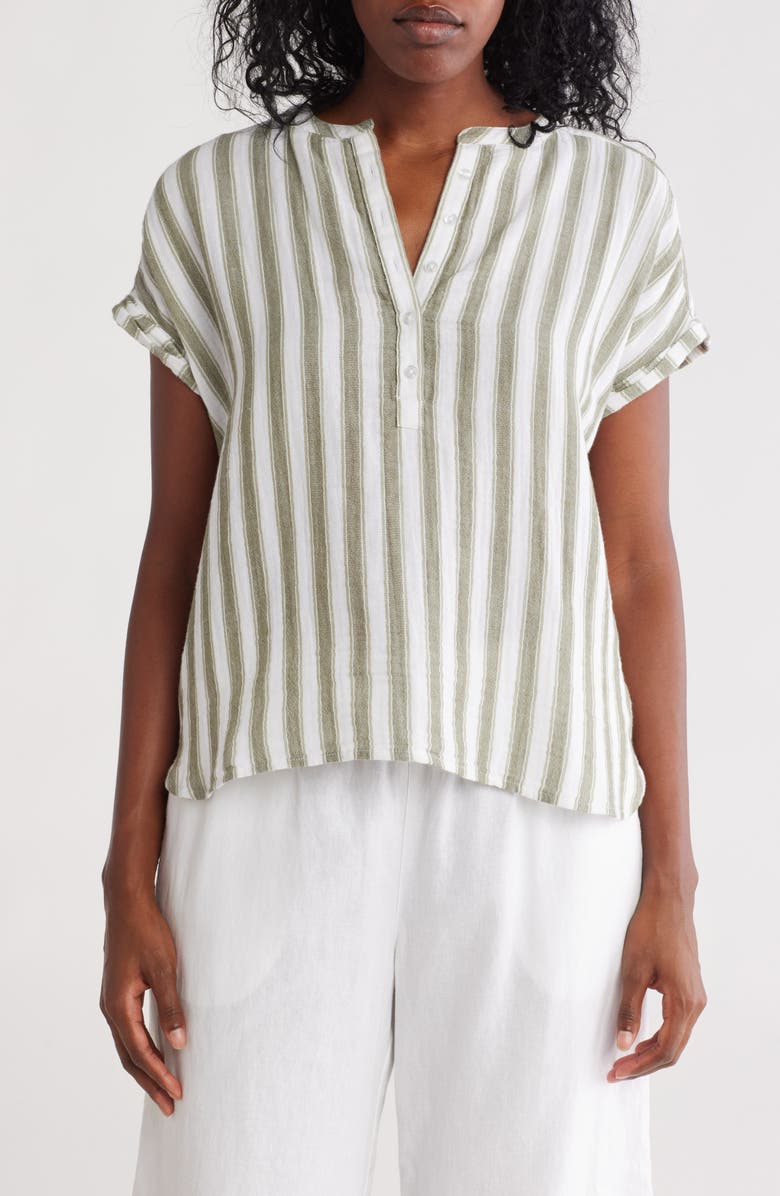 Caslon<sup>®</sup> Stripe Cotton Gauze Henley, Main, color,