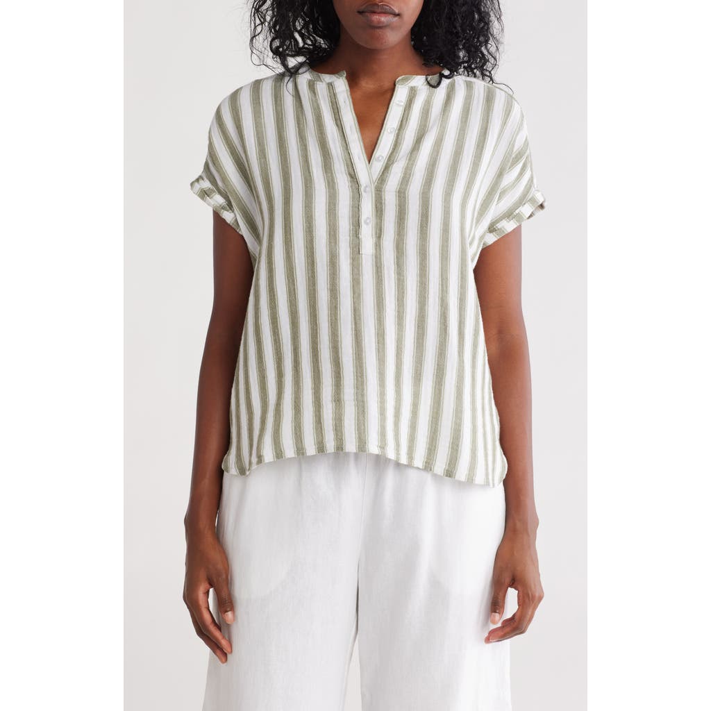 Caslon ® Stripe Cotton Gauze Henley