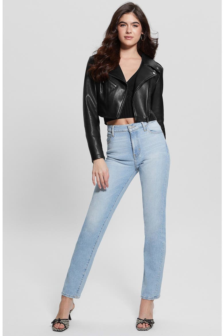 Rochelle Faux Leather Crop Moto Jacket, Alternate, color, JET BLACK