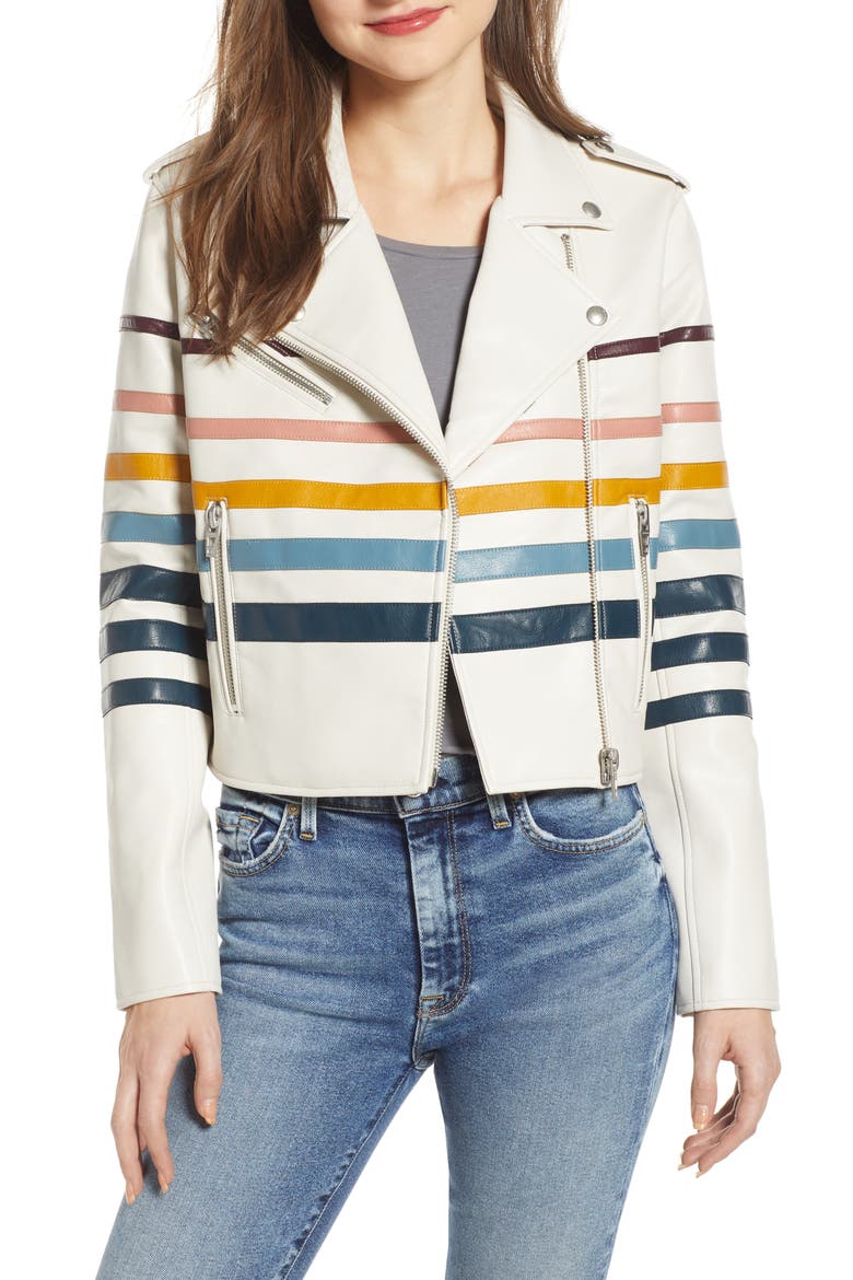 Multistripe Faux Leather Jacket, Main, color, RISE AND SHINE
