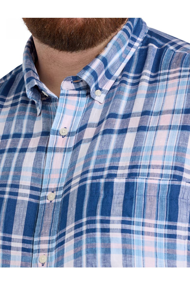 Big & Tall Pelican Point Plaid Linen Sport Shirt, Alternate, color, MOONSHINE