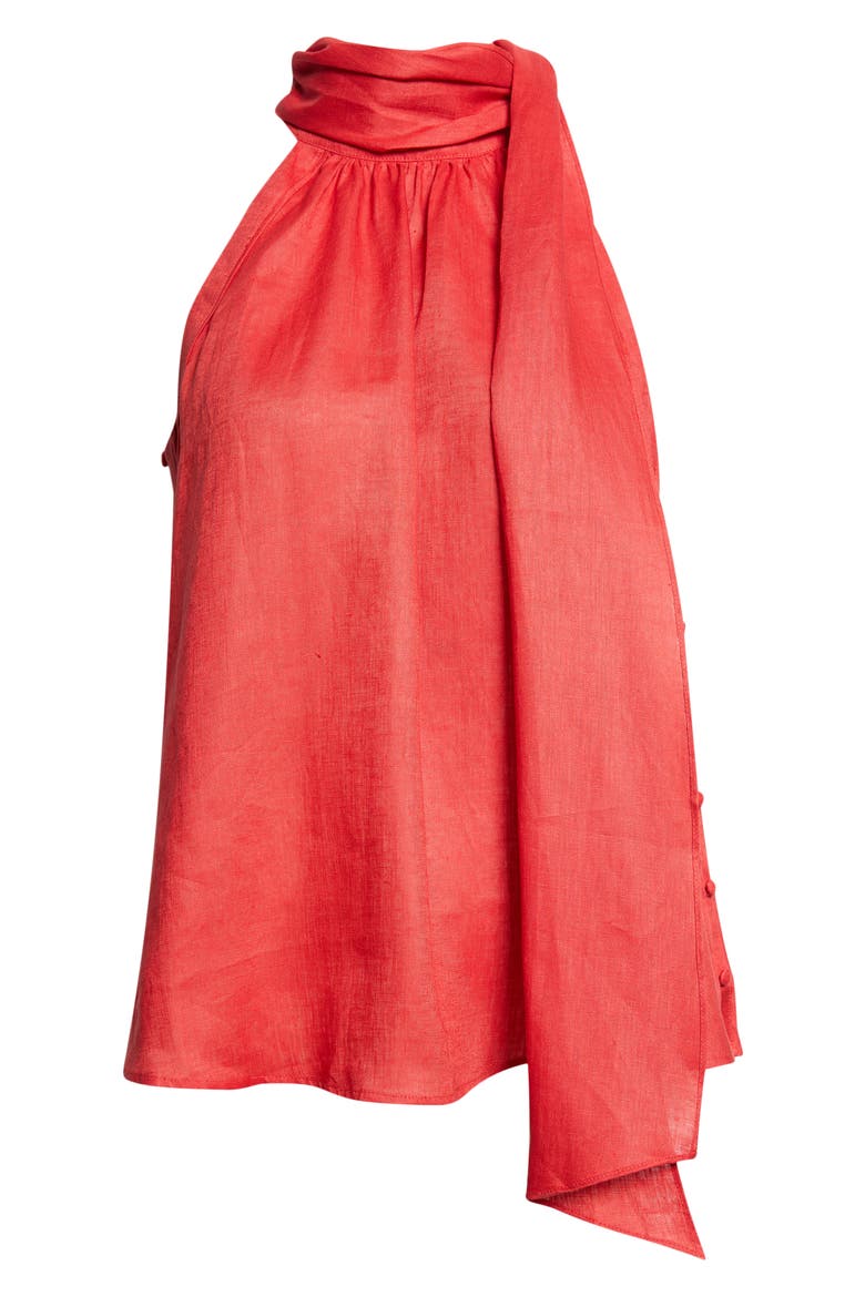 Andi Sleeveless Linen Mock Neck Top, Alternate, color, CORAL RED