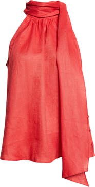 Reiss Andi Sleeveless Linen Mock Neck Top