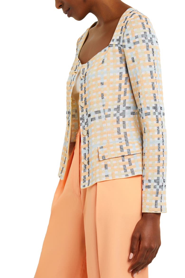 Jacquard Knit Jacket, Alternate, color, PEACH BLOSSOM/CARIBBEAN MIST