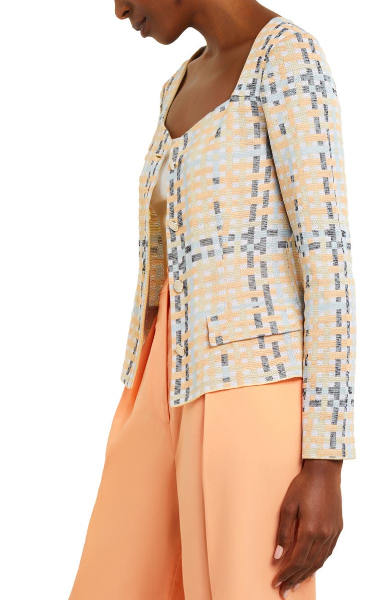 Misook Jacquard Knit Jacket, Alternate, color, Peach Blossom/Caribbean Mist