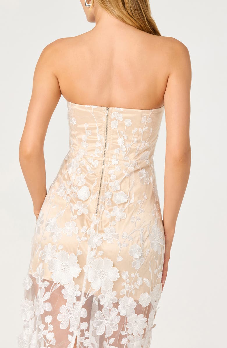 ASTR the Label Tanisha 3D Floral Appliqué Semi Sheer Midi Dress, Alternate, color, White