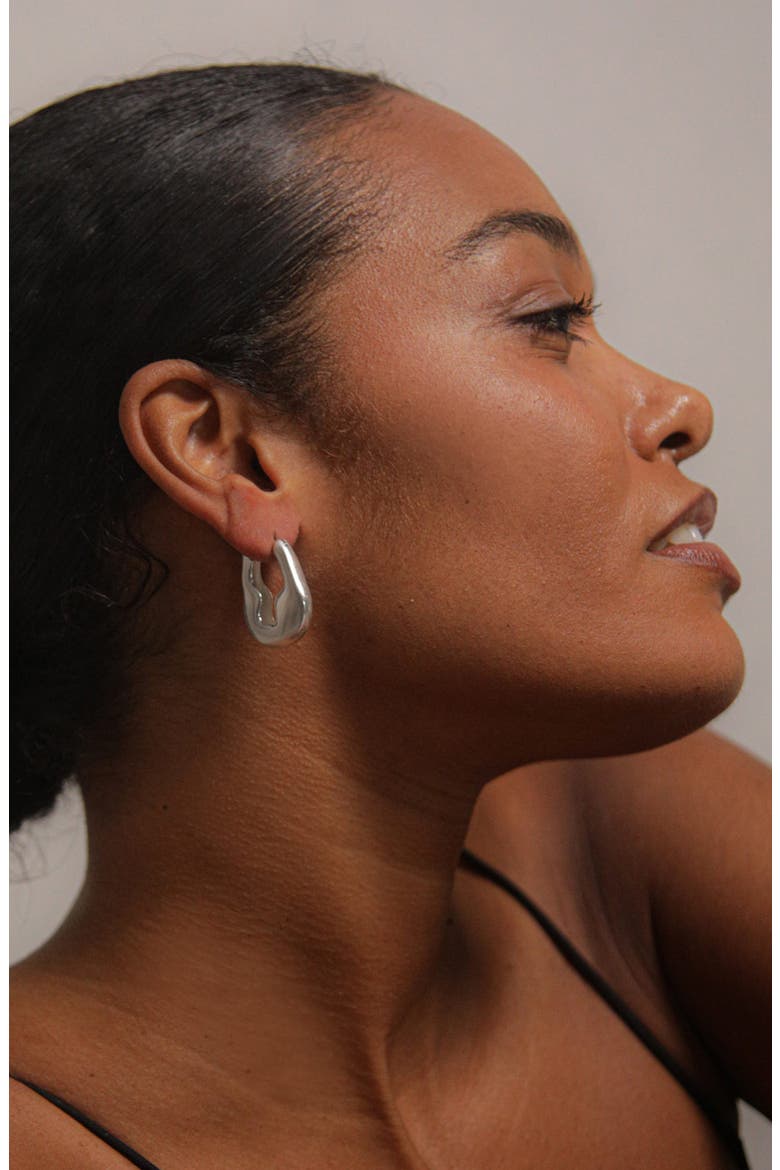Luna Drop Hoops in Silver, Alternate, color, Silver