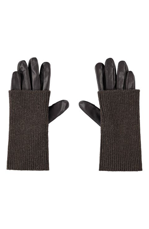 Knit Arm Warmer 
Leather Gloves Set