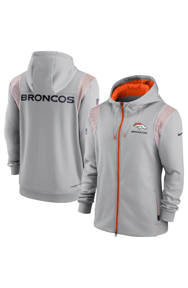 Nike Men's Nike Gray Denver Broncos Performance Sideline Lockup Full-Zip Hoodie, Main, color, 