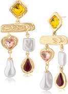 JARDIN Crystal & Faux Pearl Double Drop Chandelier Earrings