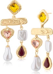 JARDIN Crystal & Faux Pearl Double Drop Chandelier Earrings