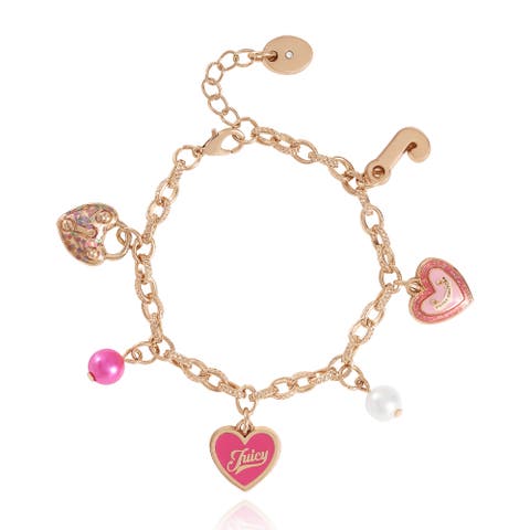 Gold-Tone Charm Bracelet with Heart Pendants