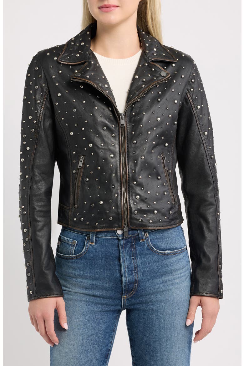 Roxanne Studded Leather Moto Jacket, Alternate, color, VINTAGE BLACK